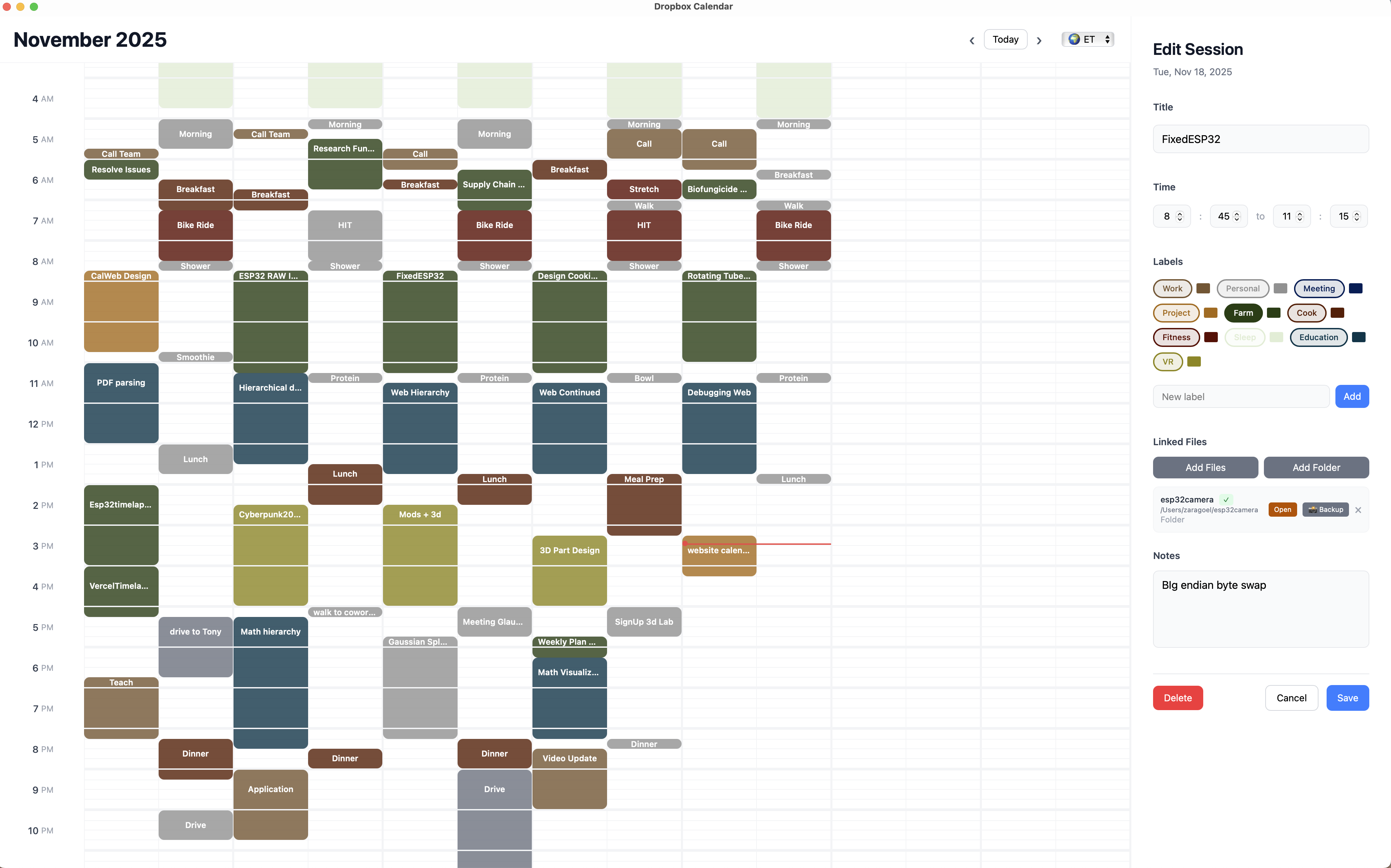 Session with linked files in sidebar